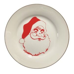 Vintage‎ Santa Plate Christmas Holiday Decor Red Star Back Gold Trim 7.5"